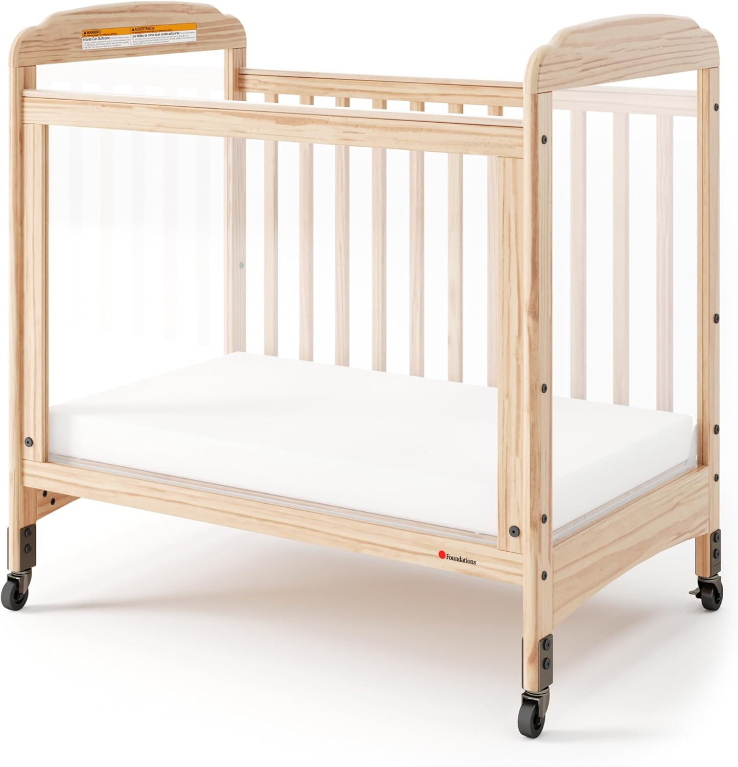 Foundations Serenity 3-Panel Clearview Compact Crib, Fixed-Side, Natural Wood