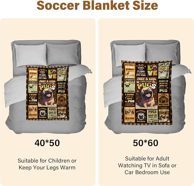 Pug Blanket Gifts for Women, Dog Lover Gifts, Pug Lovers, 50 * 60" Soft Throw Blanket for Christmas Birthday for Women