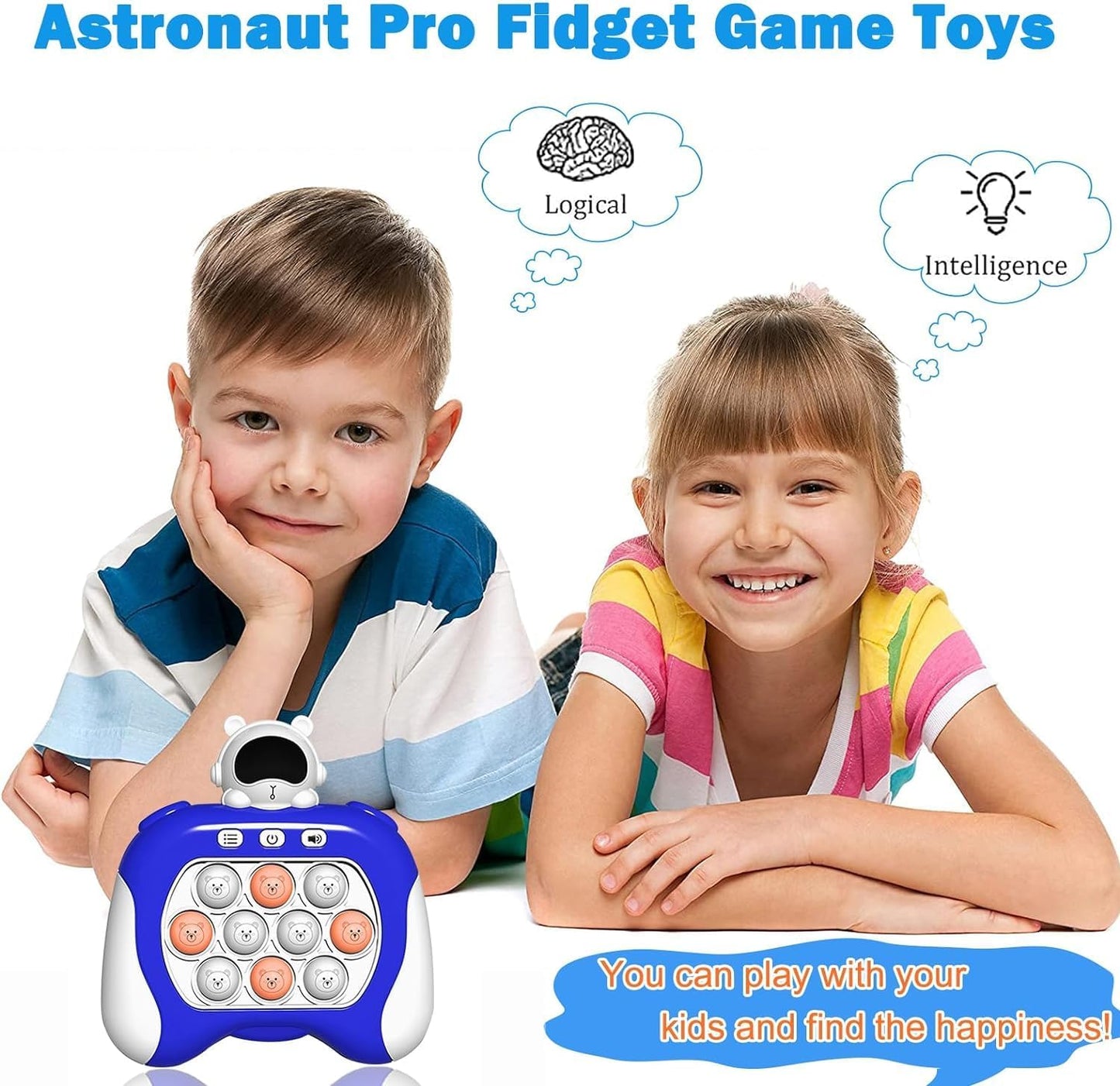Pop Fidget Kids Games Toys, Fast Push Game,Handheld Game for Kids 3+, Quick Push Game, Bubble Stress Pop Light Up Game, Autism Sensory Toys Mini Games, Birthday Gifts for Kinds -Blue