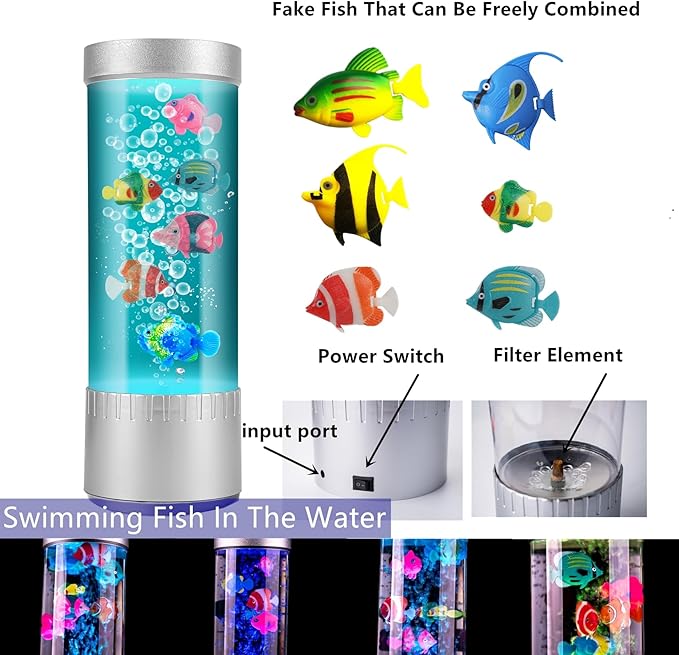 Bubble Fish Lamp, LED Aquarium Sensory Light, 1ft Colorful Bubble Tube for Bedroom, Kids Room, Living Room, Party