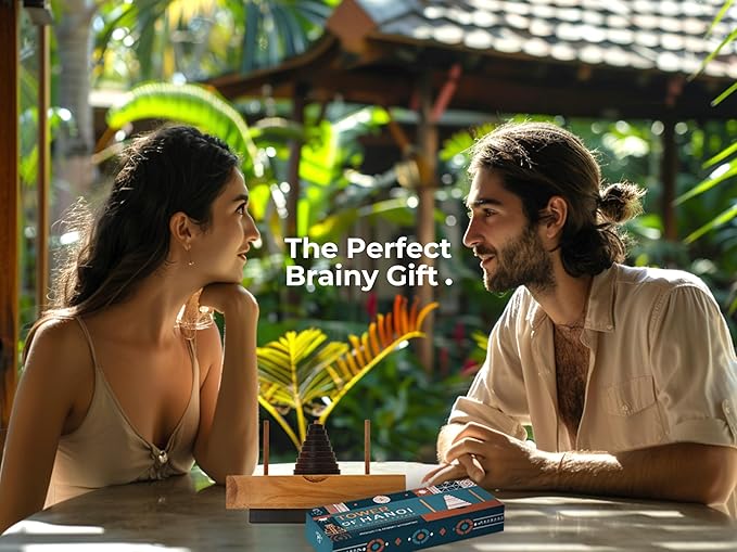 BSIRI Fun Puzzle Board Games Gifts of Hanoi Tower (9 Rings) with Wooden Designs for Brain Teasers Logic Games Kids and Adults to Challenges Mastermind Game and Think for Fun Learning Tower Puzzles