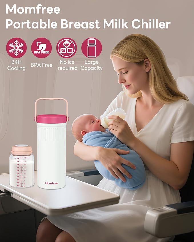 22oz Portable Breast Milk Cooler for Breastmilk Storage, Liquid Gold Saver 360° Cooling Keeps Milk Fresh for 24 Hours, Larger Capacity Breastmilk Chiller with 2pcs Bottles for Outdoor Mom