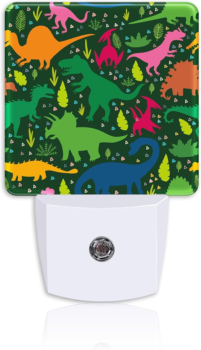Cute Colorful Dinosaurs Night Light Plug into Wall with Dusk to Dawn Sensor Tropical Leaves Energy Efficient LED Nightlight for Women Girls Boys Room Decor,Hallway,Kitchen,Bathroom,Nursery,Stairs