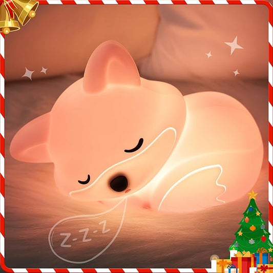 Fox Lamp for Girls, Pink Silicone Squishy Fox Shaped, 20 Mins Auto-Off Rechargeable Dimmable Night Light, Fox Gifts for Nursery Baby Girl Women, Christmas Idea