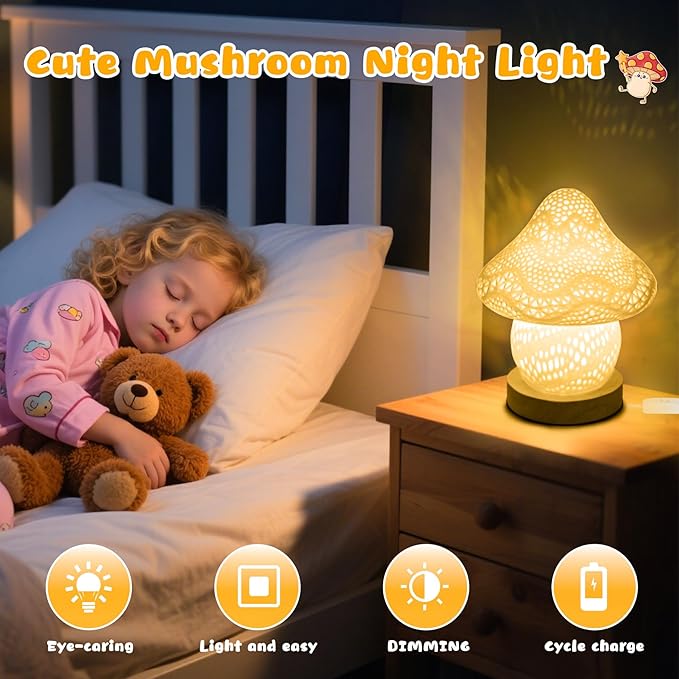 Mushroom Lamp, Night Light for Kids Bedroom,16 Colors LED Kawaii Lamp with Remote, 3D Mushroom Decor Cute Mini Bedside Table Lamp, Birthday & Christmas Gifts for Girls Boys