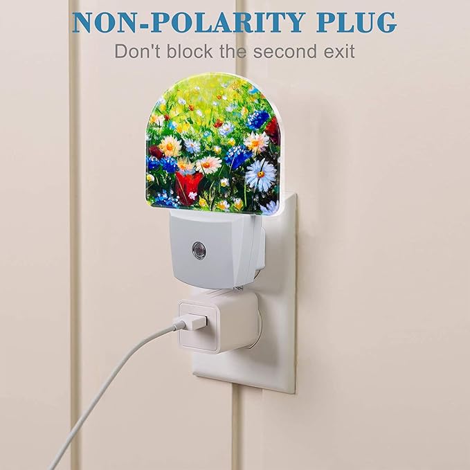 Field Flowers Oil Painting Night Light Plug into Wall with Dusk to Dawn Sensor Cute Nightlight for Kid Girls Boys Women Men Room Decor, Hallway, Kitchen, Bathroom, Nursery, Stairs