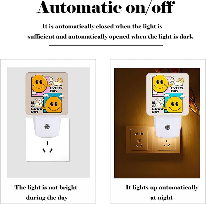 Cheer Smiley Face Night Light,Plug Into Wall Decor for Stairway,Hallway,Kitchen,Dusk to Dawn Sensor Nightlights for Boys/Girls/Women/Men Room Gifts