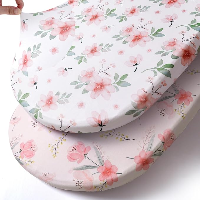 Stretch Fitted Bassinet Sheet Set BROLEX 2 Pack Cradle Sheets for Bassinet Pad/Mattress,Unisex Boys Girls,Ultra Soft,Pink Blossom