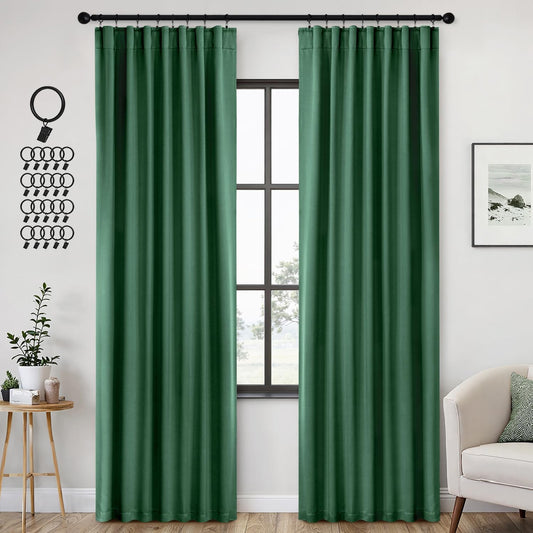 ANRODUO Back Tab Blackout Curtains for Bedroom Living Room, Rod Pocket Pinch Pleated Thermal Insulated Room Darkening Curtains 84 Inches Long 2 Panels, Hunter Green, 42 x 84 Inch