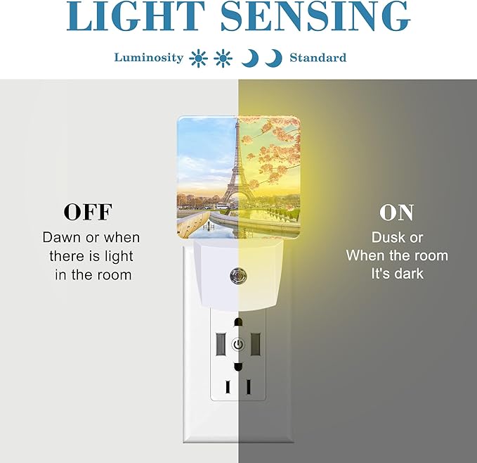 Plug in Night Lights Eiffel Tower in Spring Nightlight Plug Into Wall Dusk to Dawn Sensor LED Night Light for Kid Girls Boys Women Men Room Decor, Hallway, Kitchen, Bathroom, Nursery, Stairs