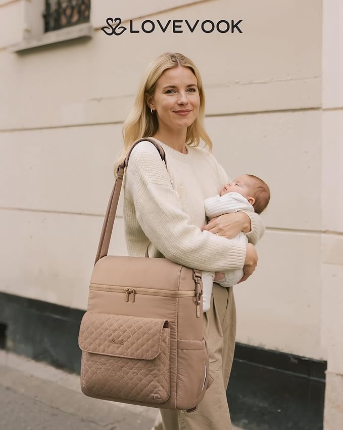 LOVEVOOK Diaper Bag Backpack, 3 in 1 Baby Bag with Changing Pad & Detachable Straps, Large Diaper Backpack for Mom Dad with Stroller Buckles