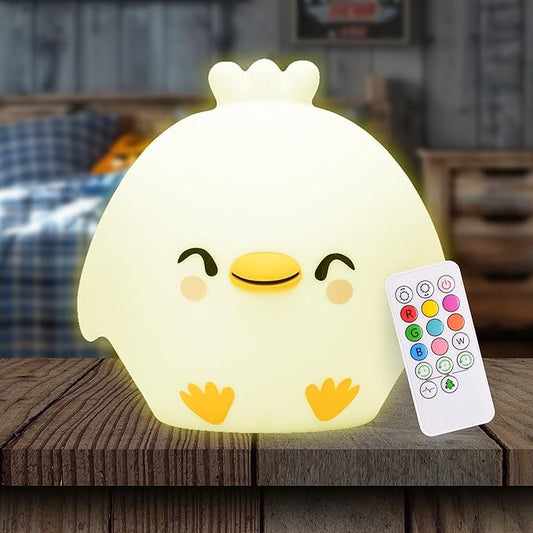 Lumipets Clara The Chick Squishy Silicone Night Light for Kids | Cute Night Light with Remote & Touch Control for Baby & Toddler Bedrooms | Color Changing Portable Animal Nightlight | Soft Mood Lamp