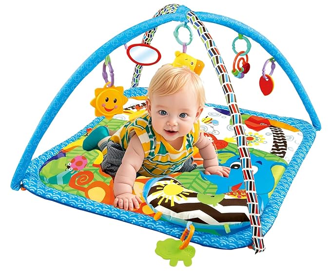 Baby Gyms Play Mats Toddler Fold Acctivity Gyms Play Mat Colorful Baby Pad with Animal Toys, Giraffe
