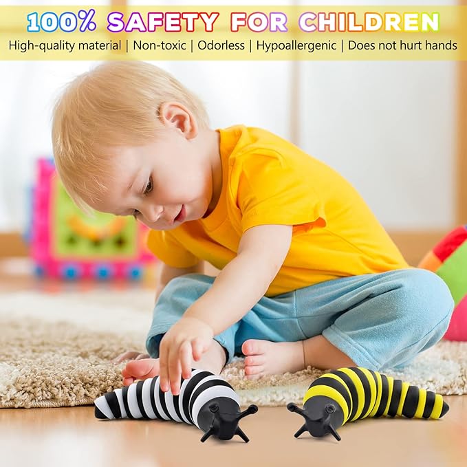 Cevioce Fidget Slug Toy, Sensory Slug Fidget Toy for Kids & Adults, 2 PCS Cute 3D Articulated Sensory Toys - Can Be Spliced, Safe｜Exercise Wrist Strength & Stress Relief, Great Gift for ADHD Autism B