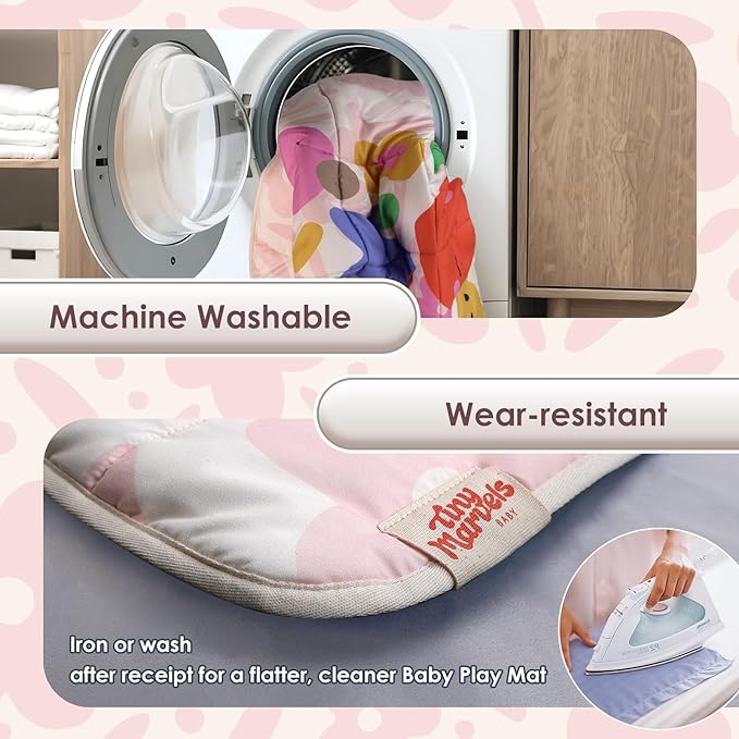 Baby Play Mat, Foldable Play Mats for Floor, 50x50 Inches Crawling Mat for Playpen with Anti-Slip Bottom, Machine Washable, Thicken Padding Foam Playmats for Babies and Toddlers (Pink Floral)