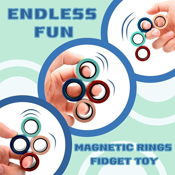 Cevioce 12 PCS Magnetic Ring Fidget Toys Set,ADHD Anxiety Magnetic Finger Spinner Pack for Teens Adults and Kids,Coolest Magnet Stress Relief Toy Birthdays Gifts for 8+ Year Old Boys Girls Present