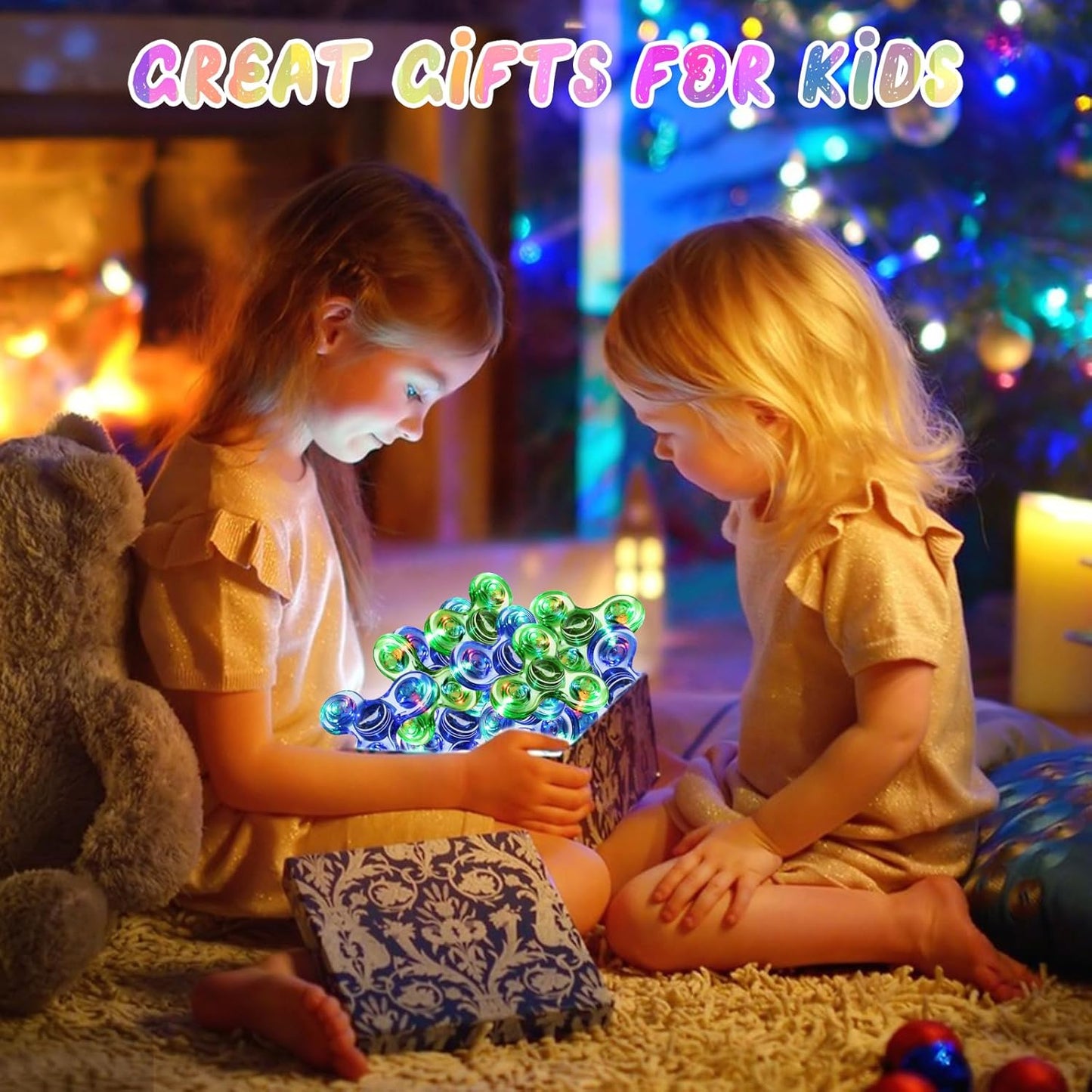 SCIONE 2Pack Fidget Spinners for Kids, LED Light up Sensory Fidget Toys for Kids Adults, Glow in The Dark Toys for Teens Boys Girls Halloween Classroom Prizes, ADHD Stress Anxiety Relief Fidgets