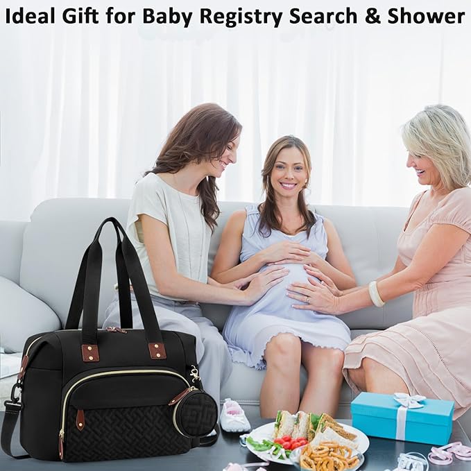 Diaper Bag Tote, Baby Bag Travel Diaper Tote Bag with Pacifier Case, Cute Maternity Hospital Baby Stylish Diaper Tote for Mom Dad Black