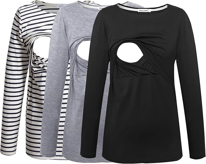 Smallshow Women's Maternity Nursing Tops Comfy Long Sleeve Breastfeeding T-Shirt