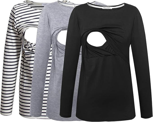 Smallshow Women's Maternity Nursing Tops Comfy Long Sleeve Breastfeeding T-Shirt