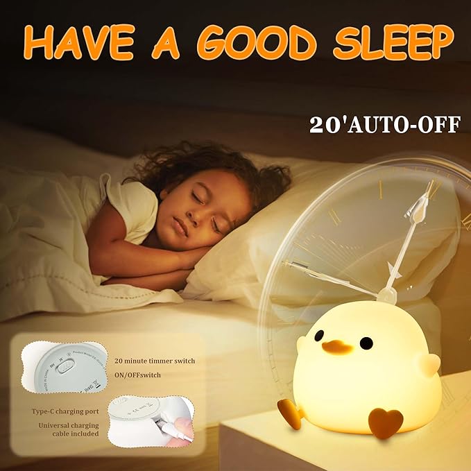 Dodo Duck Night Light, Cute Silicone Squishy LED Duck Lamp, Dimmable Nursery Nightlight, Rechargeable Bedside Table Lamp with Touch Sensor, Gifts for Bedrooms,Living Room,Breastfeeding