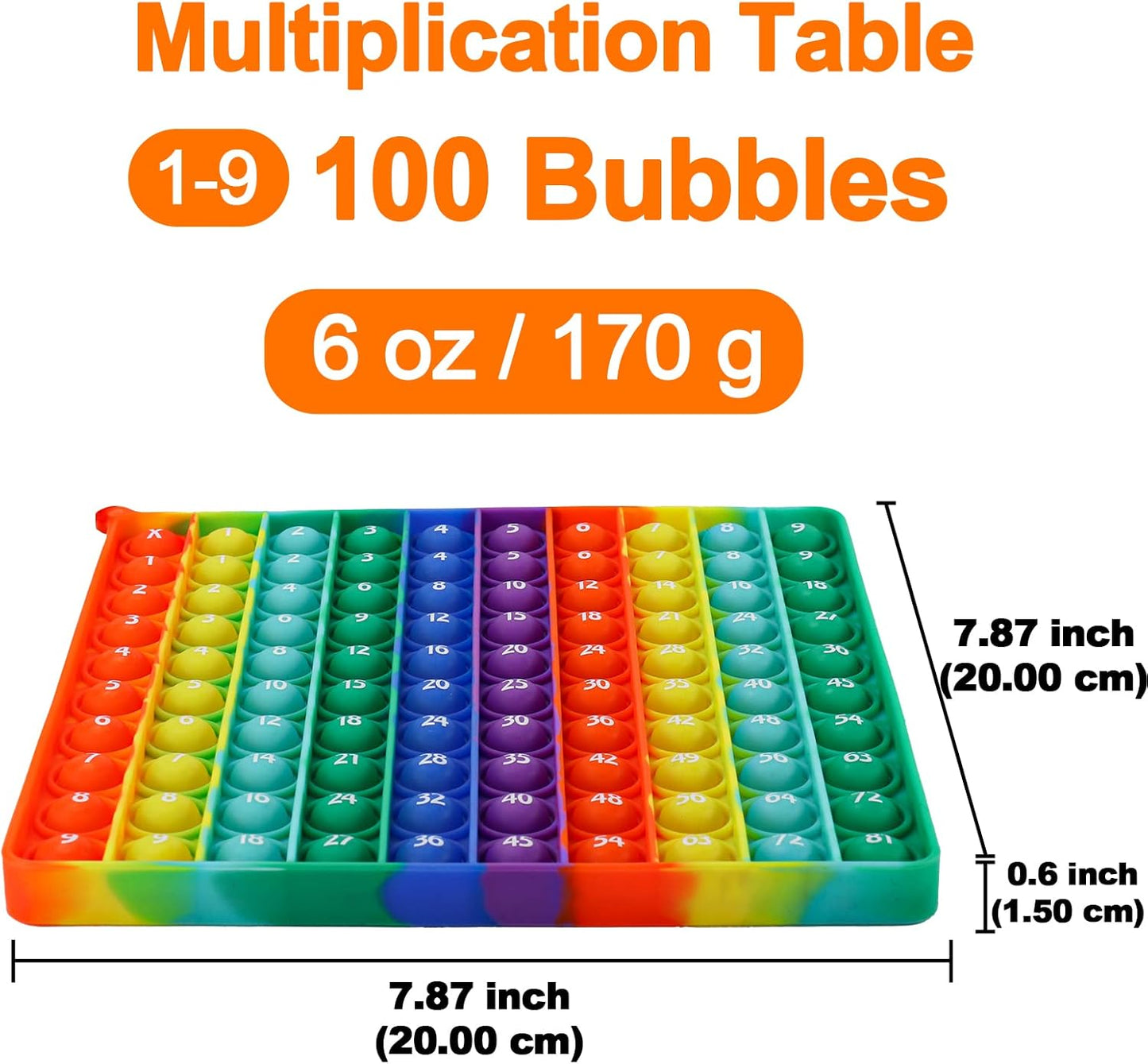 Multiplication Table Chart Square Pop Fidget Toys Counting Popper Board Stress Reliever Gifts for Kids Adult ADHD Family Kids Popping Game to Practice Times Math Ability Early Education(Rainbow)