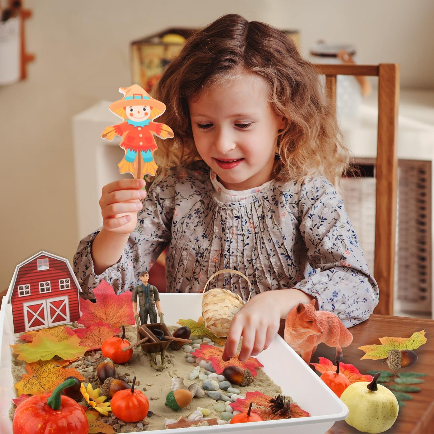 Fall Sensory Bin for Kids, Autumn Leaves Sensory Bin Toys for Preschoolers Fine Motor Toys(Orange)