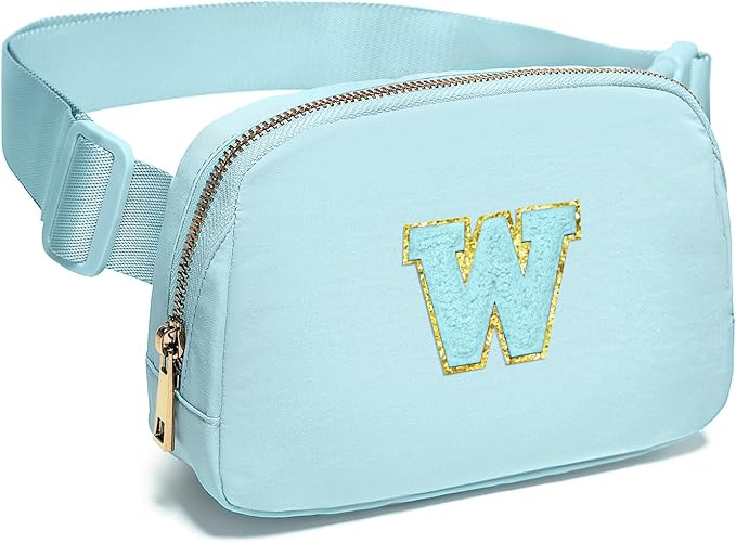 Gitus Gifts for 8 9 10 11 12 Year Old Girls Belt Bag Fanny Pack Crossbody Bags with Initial Letter Patch Cute Stuff Birthday Gifts for Teen Girls Women Personalized Trend Stuff (Icing Blue-W)