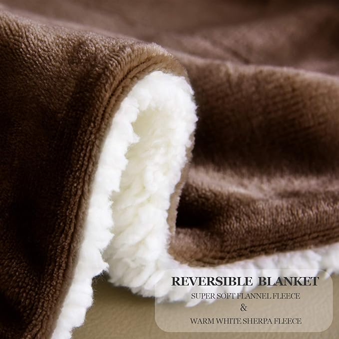 NANPIPER Sherpa Blanket Twin Thick Warm Fuzzy Flannel Fleece/Wool Like Reversible Velvet Plush Blanket (Brown Twin Size 60"x80")