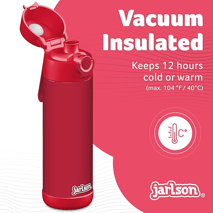 Jarlson® Mali Children's Water Bottle, Thermal Stainless Steel Water Bottle, BPA-Free, Leak-Proof, Children's Bottle with Chug Lid, Bottle for School, Nursery (Red, 18 oz)