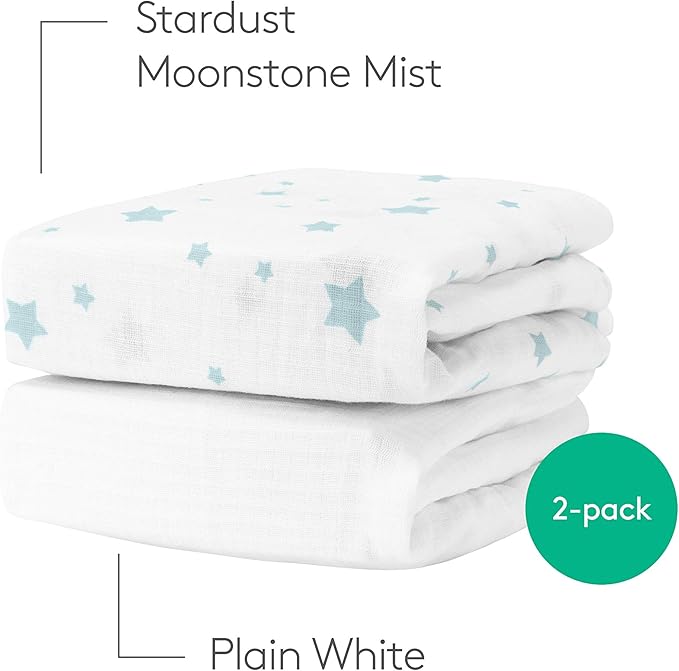 Newton Baby Fitted Single Layer Crib Sheet (2-Pack) - Ultra Breathable and Soft, Organic Cotton, Fits All Standard Cribs, White Stardust