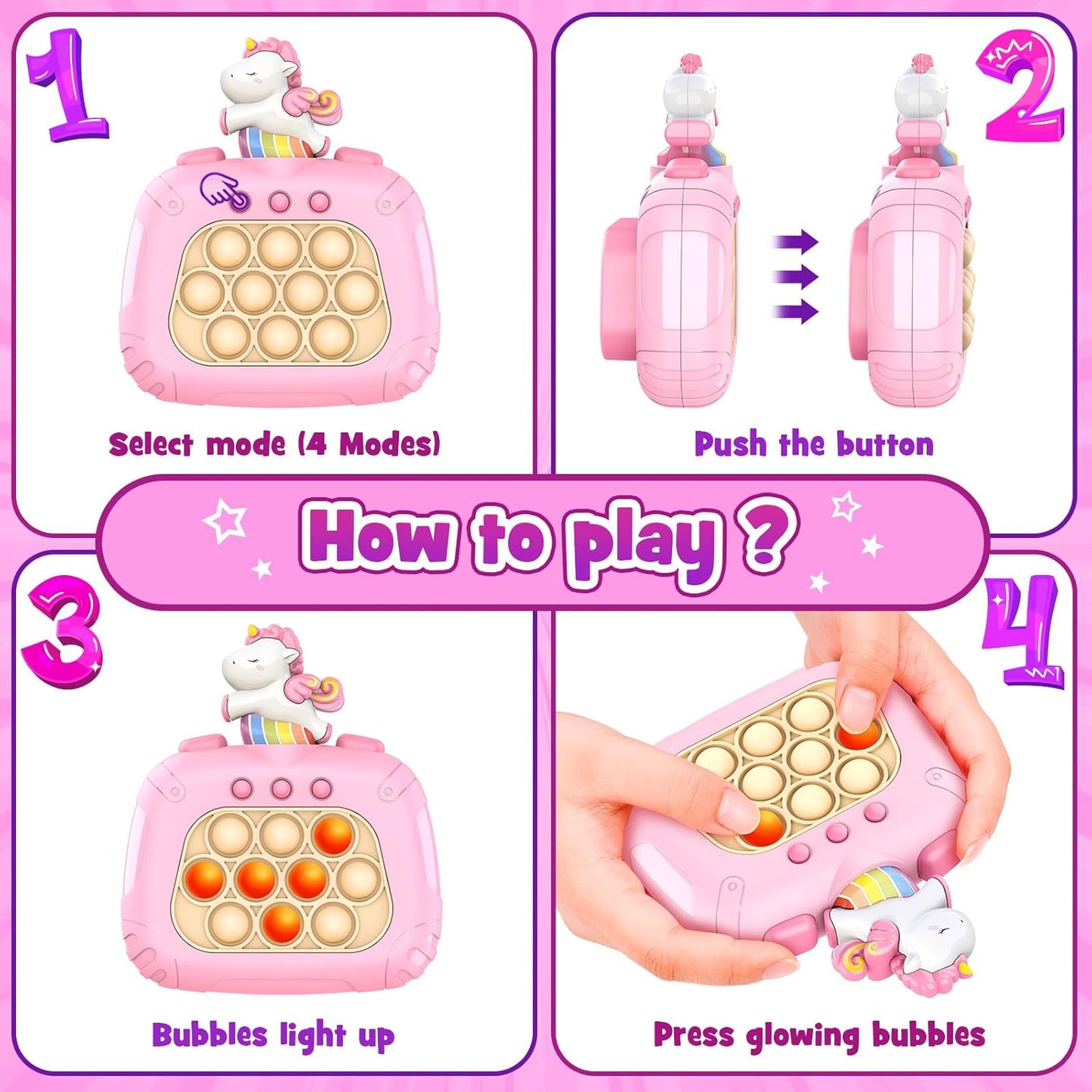 Unicorn Kids Fidget Game Toys: Pop Quick Push Handheld Games for Kid 4 5 6 7 8 9 10 11 12Year Old Girls Birthday Gifts Autism Sensory Toy for Girl Ages 6-8-12 Toddler Travel Toy Girls Popping Game