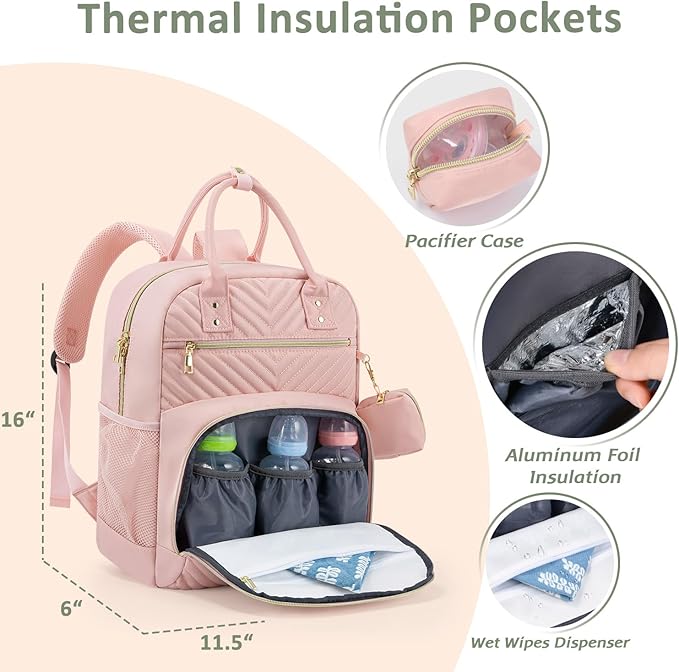 Diaper Bag Backpack,Baby Essentials Diapers Bag with Pacifier Case,Multipurpose Stylish Large Capacity Travel Backpack for Baby Girl/Boy(M-Pink)