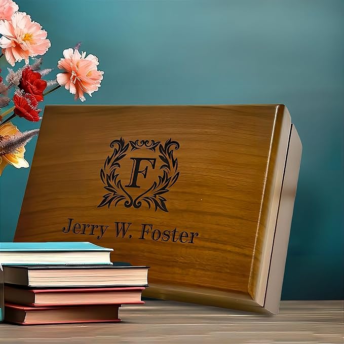 Personalized Keepsake Box | Walnut Wooden Memory Box Gift for Anniversary, Wedding, Valentine, Birthday, Baby Shower, Groomsman | Handmade Keepsake Storage Organizer | Engraved Name Box