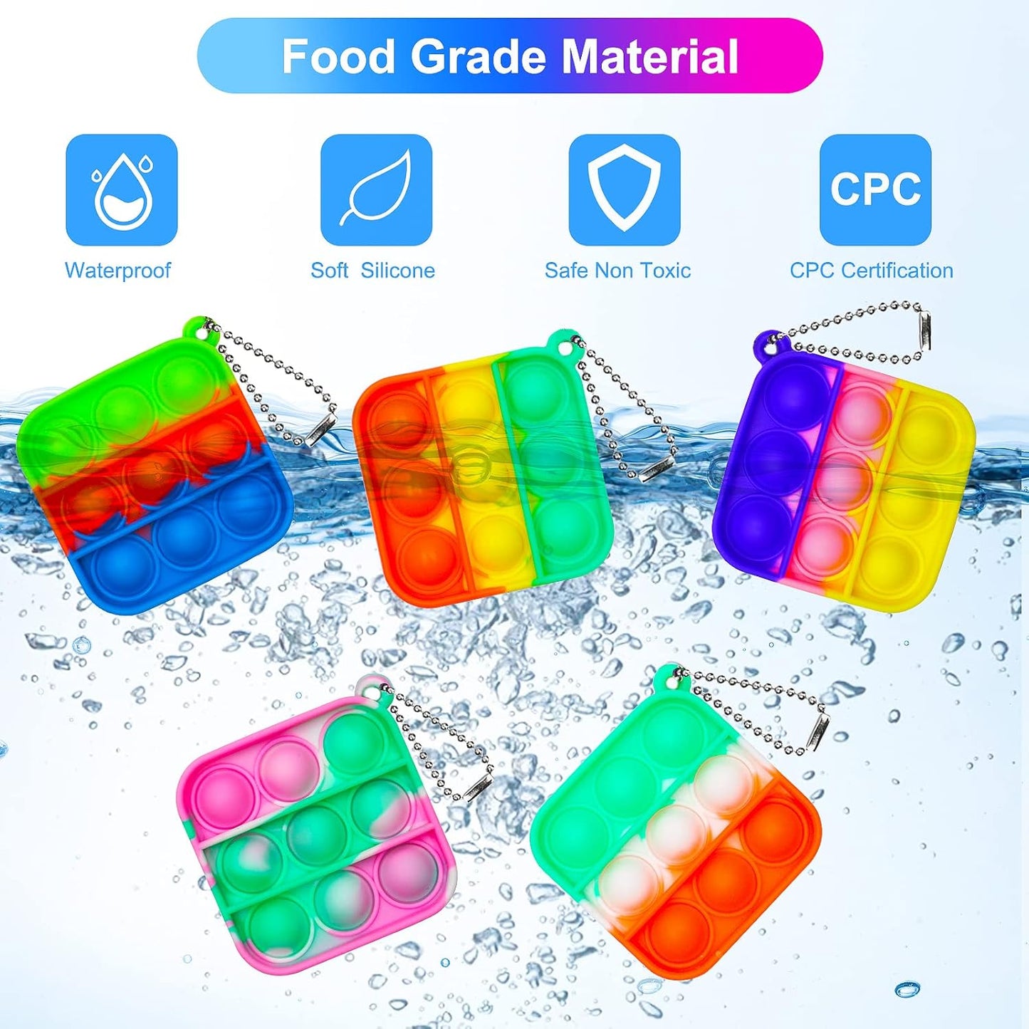 Pop Keychain Fidget Toys Its Party Favors for Kids 4-8, 30 PCS Mini Pop Push It Fidget Toy Bulk Kids Toys Fidgets Packs Popper Stress Toys Sensory Toys Party Gift Classroom Prizes Toys for Boys Girls