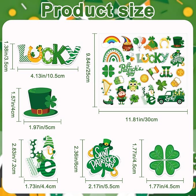 MARFOREVER 50 PCS St. Patrick's Day Gel Window Clings Stickers Reusable Green Shamrock Thick Gel Clings Decals for Spring Irish St Patrick's Day Kids Toddlers Classroom Party Window Glass Decoration