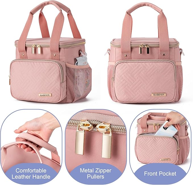 Breastmilk Cooler Bag with Ice Pack Fits 6 Baby Bottles up to 9 Ounce, Breast Milk Pump Cooler Bag for Nursing Mom Daycare, Work, Travel-Pink