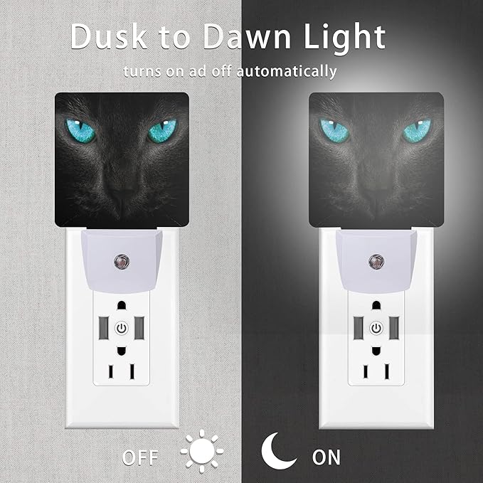 Cat Night Light,Black Cat Eye Plug-in Night Lights with Dusk-to-Dawn Sensor for Girlfriend/Boyfriend Gift Sleep Friendly lamp for Bedroom, Bathroom and Living Room,0.5W