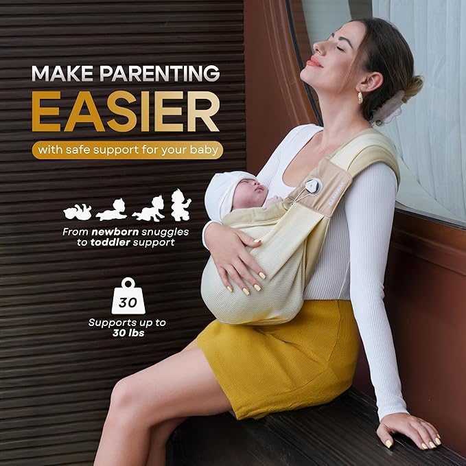 Baby Sling Carrier 8-30 lbs, Newborn Nursing, Toddler Carrier with Safety Buckle, Knob Tech Baby Closer, Adjustable Shoulder Strap, Portable and Lightweight (Gray)