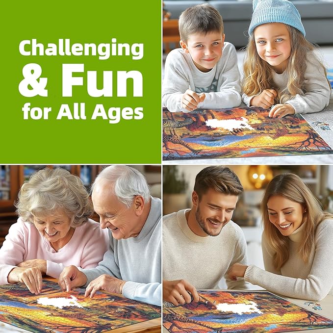 1000 Piece African Safari Jigsaw Puzzle - Wildlife Photography Art, Challenging Animal Puzzle for Adults 27.5x19.7 Inch