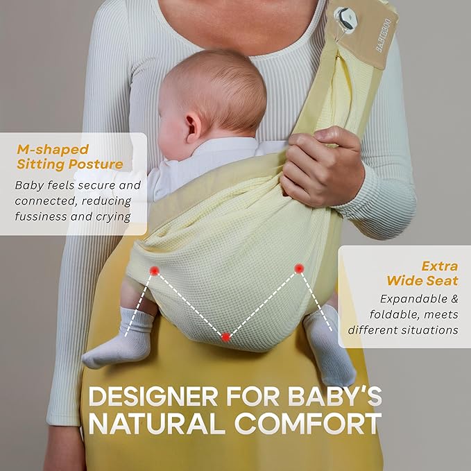 Baby Sling Carrier 8-30 lbs, Newborn Nursing, Toddler Carrier with Safety Buckle, Knob Tech Baby Closer, Adjustable Shoulder Strap, Portable and Lightweight (Beige)