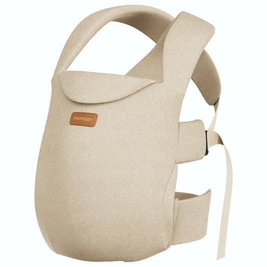 Momcozy Newborn Carrier WeeSnug- Lightweight and Cozy Comfort for 7-25 lbs, Ergonomic Cross-Back Support, Effortless to Put On, Hands-Free Baby Carrier with Lumbar Support, Khaki