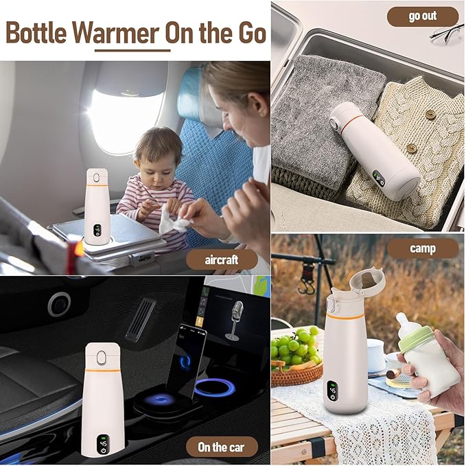 Portable Milk Warmer, Portable Bottle Warmer for Travel, 12 oz Instant Breastmilk Formula Warmer, Fast Heating & Long Battery Life, On The Travel Car Airplane Fast Heat Up