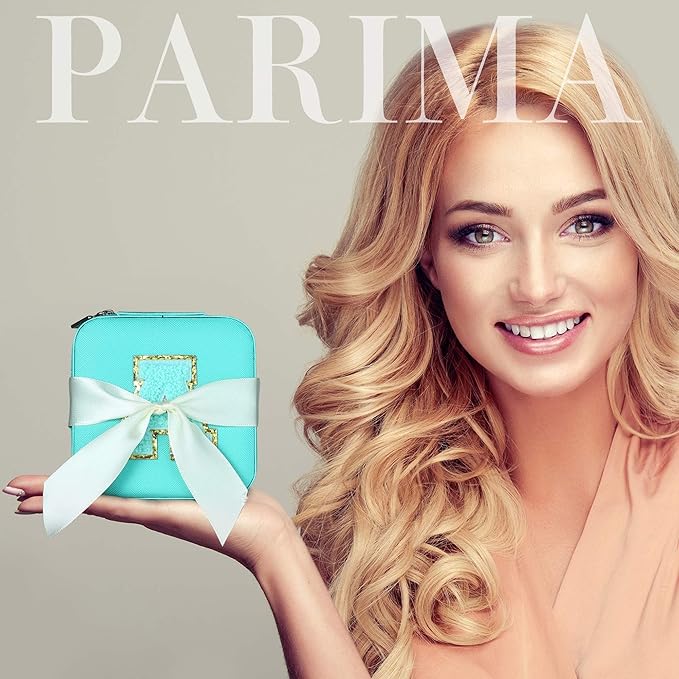 Parima Travel Jewelry Organizer Box - Small Case for Women, Mini Jewelry Box - Letter V, Aqua Blue