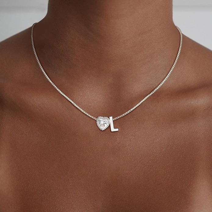 Christmas Gifts Gold/Silver Heart Initial Necklaces for Women Girls Teens Kids Non Tarnish 14k Gold Plated Letter Heart Zirconia Pendant Necklace Dainty Initial Name Necklace Jewelry for Women