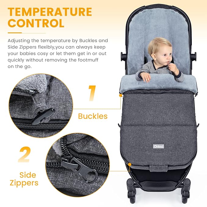 Orzbow Warm Bunting Bag Universal,Christmas Gifts Stroller Sleeping Bag Cold Weather,Waterproof Toddler Footmuff (Dark grey)