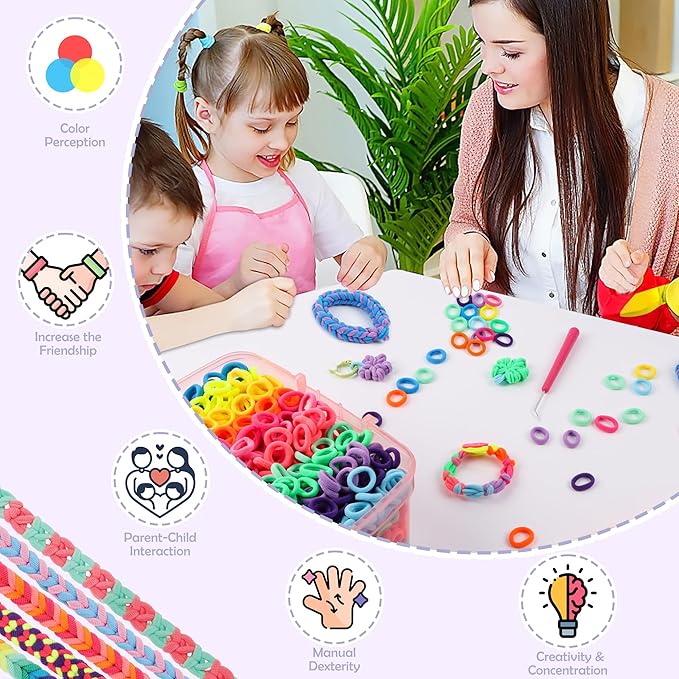 DPAPDI Bracelet Making Kit Toys for Kids, Girls Crafts for Ages 6-12, Mermaid Weaving Loom Bracelets Kits with 1200+ Colorful Fabric Loops, Birthday Gift for DIY Beginners