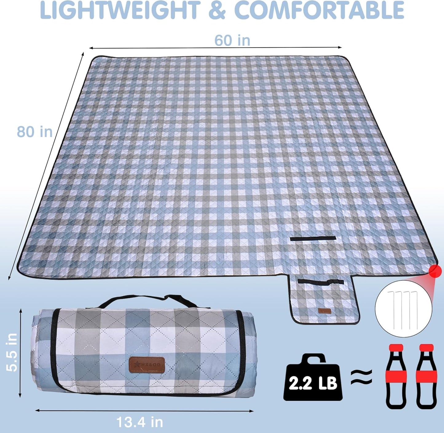HX&OD Outdoor Picnic Blanket, Extra Large, 80''x60'' Waterproof Foldable Blankets Gingham Picnic Mat for Beach, Camping Grass Lawn Park Accessories Cute Couple Ideas Wedding (Coffee Color, 80”x60”)