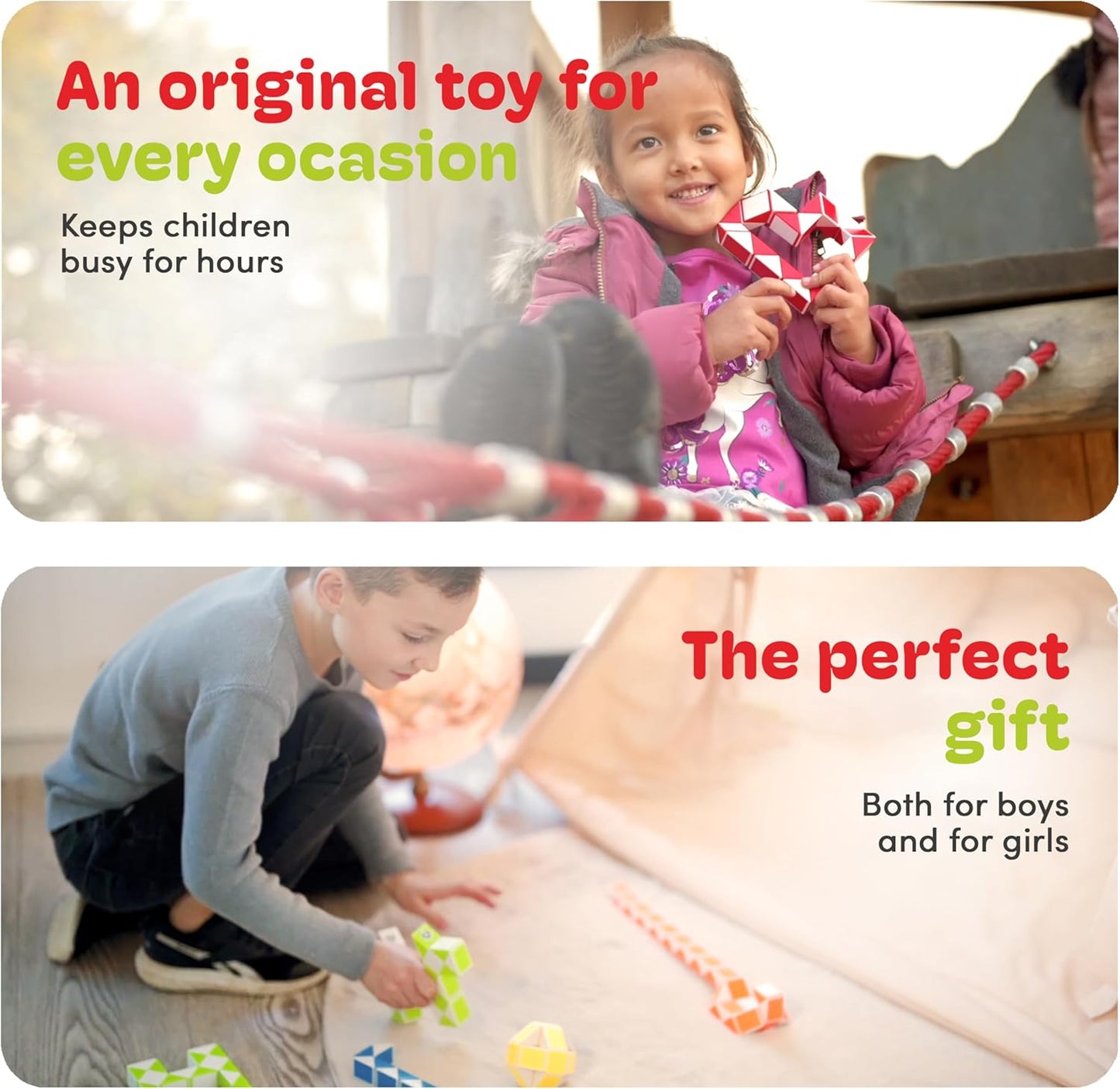 CUBIDI® Magic Snake Cube | Fidget Snake Toy for Kids | Travel Toys for Kids Ages 4-8 | Great Gift for Boys and Girls Birthday, Christmas, Stocking Stuffers - 24 Blocks | 0.9 inch x 0.7 inch | Yellow