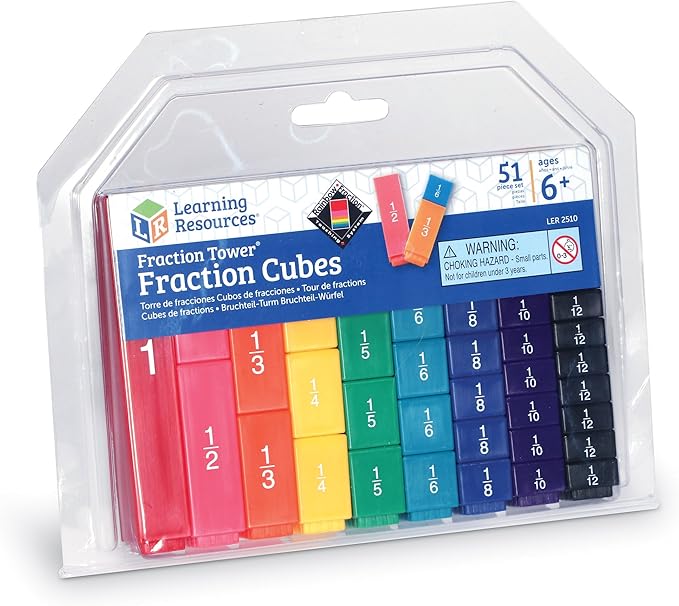Learning Resources Fraction Tower Fraction Cubes, Kids Blocks, 51 Piece Set, Ages 6+